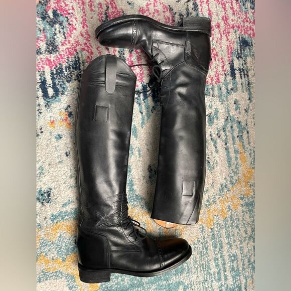Equestrian Tall Leather Authentic Riding Boots Black 8 - Picture 3 of 12